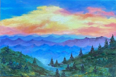 Painting titled "Mountain Landscape" by Alla Kyzymenko, Original Artwork, Oil