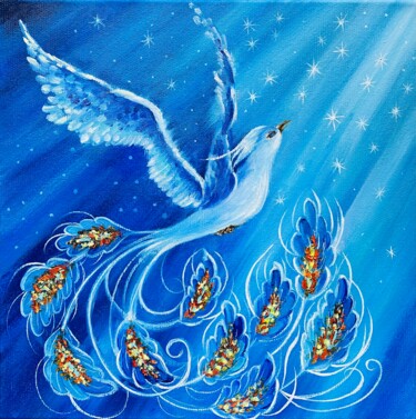 Painting titled "White fire phoenix…" by Alla Kyzymenko, Original Artwork, Oil