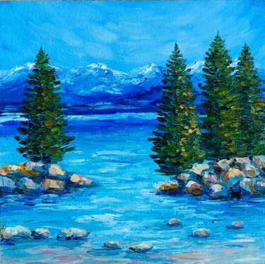 Painting titled "Blue lake" by Alla Kyzymenko, Original Artwork, Oil