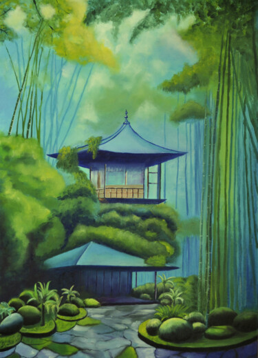 Schilderij getiteld "Japanese garden" door Alla Landenband, Origineel Kunstwerk, Olie