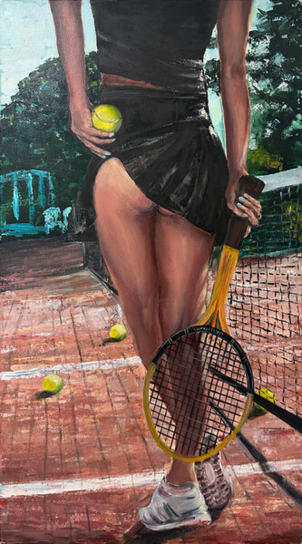 Schilderij getiteld "Tennis player" door Alla Meleschenko, Origineel Kunstwerk, Acryl Gemonteerd op Frame voor houten branca…