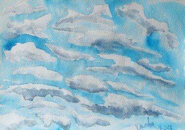 Malerei mit dem Titel "Serene sky" von Alla Orlova, Original-Kunstwerk, Aquarell