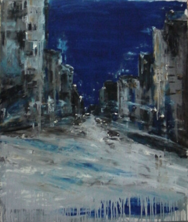 "Night city" başlıklı Tablo Alla Ronikier tarafından, Orijinal sanat, Petrol Ahşap Sedye çerçevesi üzerine monte edilmiş