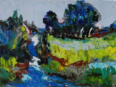 Painting titled "Spring abstraction" by Alla Ronikier, Original Artwork, Oil Mounted on Wood Stretcher frame