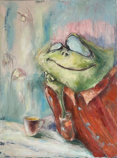 Painting titled "Der Frosch Frederic…" by Alla Wittkowski, Original Artwork, Oil