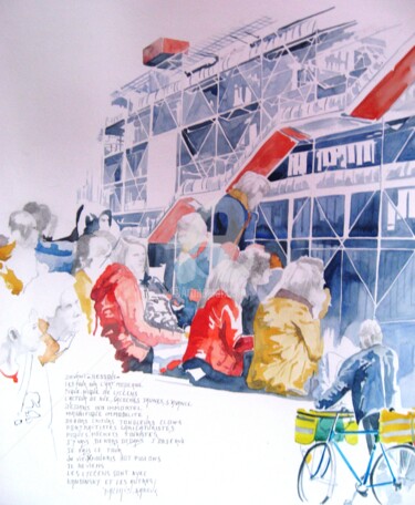Peinture intitulée "Pompidou" par Allais Rabeux, Œuvre d'art originale, Aquarelle