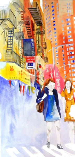 Peinture intitulée "chinatown" par Allais Rabeux, Œuvre d'art originale, Aquarelle