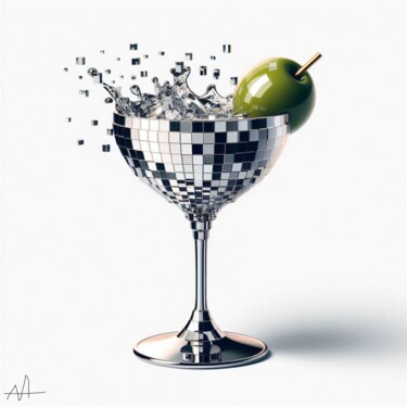 Arte digitale intitolato "martini olive pixels" da Allegra Art, Opera d'arte originale, Immagine generata dall'IA