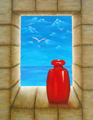 Malerei mit dem Titel "View From Castle" von Allegretto, Original-Kunstwerk, Acryl Auf Keilrahmen aus Holz montiert