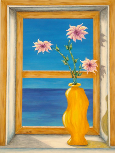 Malerei mit dem Titel "Yellow Vase" von Allegretto, Original-Kunstwerk, Acryl Auf Keilrahmen aus Holz montiert