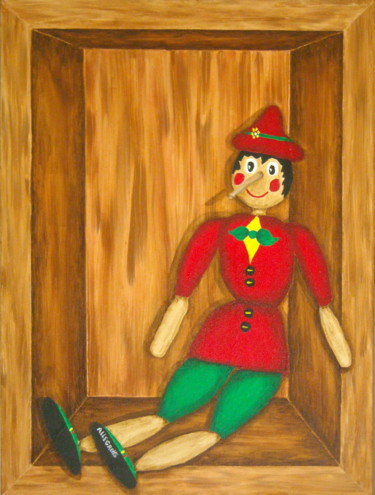 Schilderij getiteld "Pinocchio" door Allegretto, Origineel Kunstwerk, Acryl