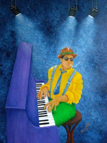 Ζωγραφική με τίτλο "Piano Man" από Allegretto, Αυθεντικά έργα τέχνης, Ακρυλικό Τοποθετήθηκε στο Ξύλινο φορείο σκελετό