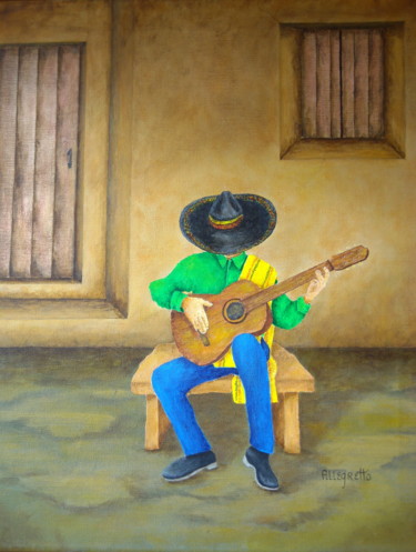Painting titled "Mexican Serenade" by Allegretto, Original Artwork, Acrylic Mounted on Wood Stretcher frame