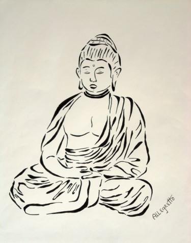 Painting titled "Buddha In Black And…" by Allegretto, Original Artwork, Acrylic