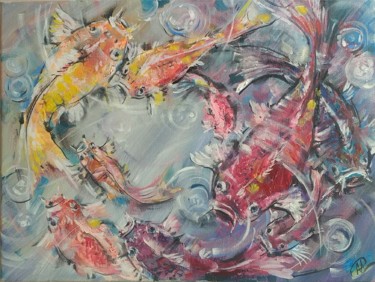 Schilderij getiteld "Koi fish oil painti…" door Skorokhoart, Origineel Kunstwerk, Olie