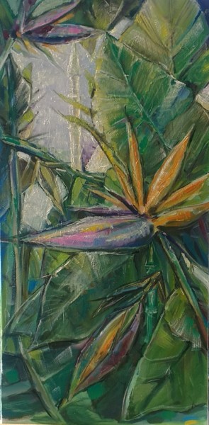 Peinture intitulée "Strelitzia and mosq…" par Skorokhoart, Œuvre d'art originale, Huile