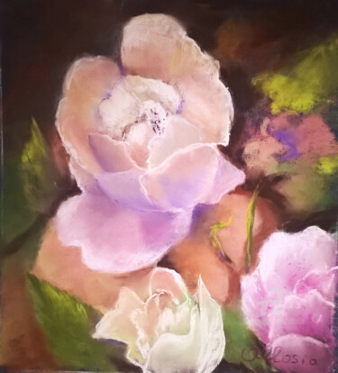 Painting titled "Les roses du jardin" by Claudette Allosio, Original Artwork, Pastel