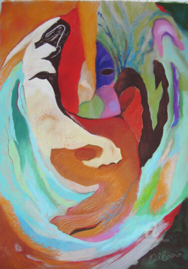 Schilderij getiteld "Double-face.jpg" door Claudette Allosio, Origineel Kunstwerk, Pastel
