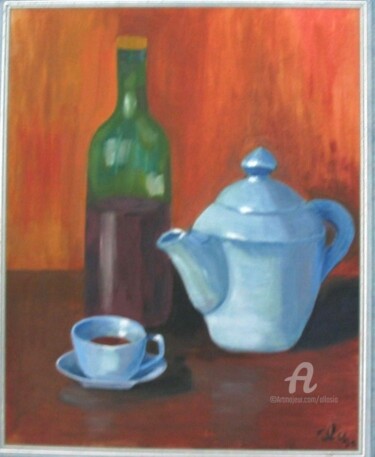 Painting titled "cafetiere bleue" by Claudette Allosio, Original Artwork