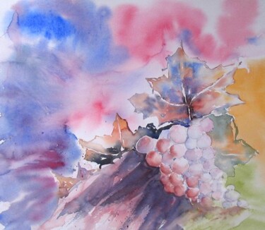 Painting titled "la grappe de raisin" by Claudette Allosio, Original Artwork, Watercolor