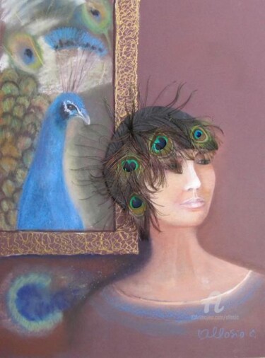 Peinture intitulée "la femme aux ocelles" par Claudette Allosio, Œuvre d'art originale, Pastel