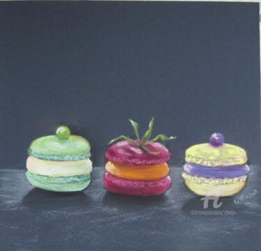 Peinture intitulée "macarons ... tentat…" par Claudette Allosio, Œuvre d'art originale, Pastel