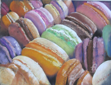 Painting titled "macarons en boite" by Claudette Allosio, Original Artwork, Pastel