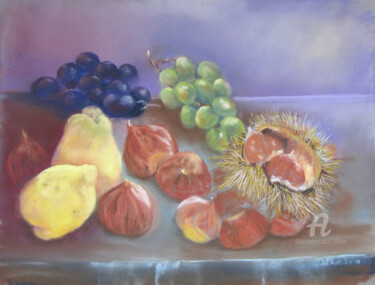 Ζωγραφική με τίτλο "Fruits d'automne" από Claudette Allosio, Αυθεντικά έργα τέχνης, Παστέλ