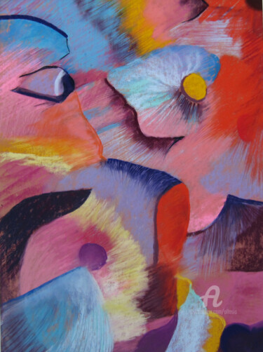 Pittura intitolato "Ligne hortensia" da Claudette Allosio, Opera d'arte originale, Pastello