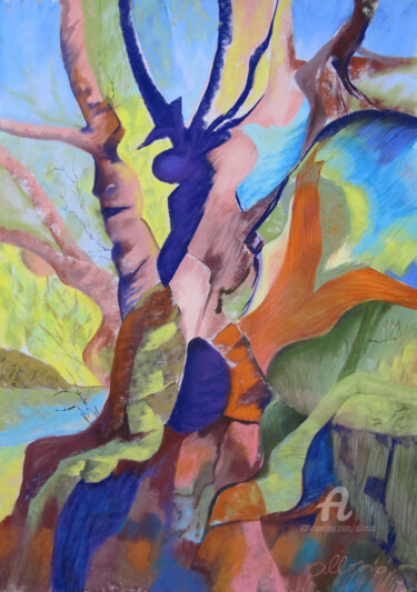 Картина под названием "Il était un arbre" - Claudette Allosio, Подлинное произведение искусства, Пастель