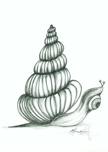 Dessin intitulée "Escargoeil" par Almakan, Œuvre d'art originale, Graphite