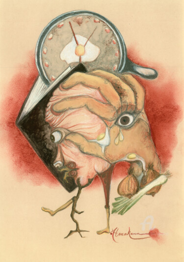 Σχέδιο με τίτλο "Panique en cuisine" από Almakan, Αυθεντικά έργα τέχνης, Παστέλ