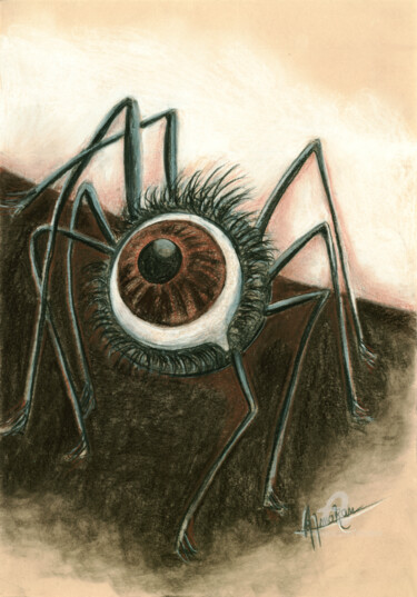 Dessin intitulée "Spider Eye 2" par Almakan, Œuvre d'art originale, Pastel