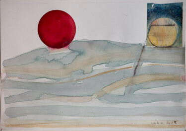 Malerei mit dem Titel "Landschaft (Sonnenu…" von Alois Oberndorfer, Original-Kunstwerk, Tinte