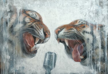 Painting titled "Rock it!!! (Singing…" by Alona M Art, Original Artwork, Oil Mounted on Wood Stretcher frame