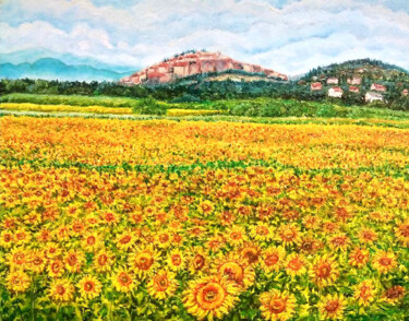 Pittura intitolato "Sunflowers painting…" da Alona Santhorieieva, Opera d'arte originale, Olio