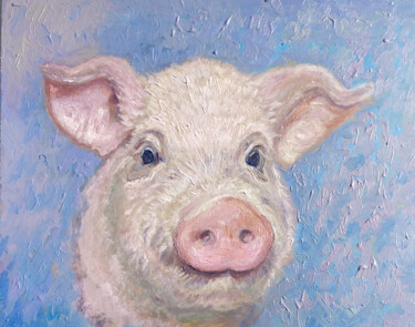 Painting titled "Pig oil painting,Fa…" by Alona Santhorieieva, Original Artwork, Oil
