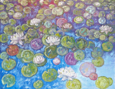 Malerei mit dem Titel "Water lilies oil pa…" von Alona Santhorieieva, Original-Kunstwerk, Öl Auf Keilrahmen aus Holz montiert