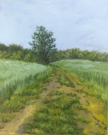 Painting titled "Field road oil pain…" by Alona Santhorieieva, Original Artwork, Oil