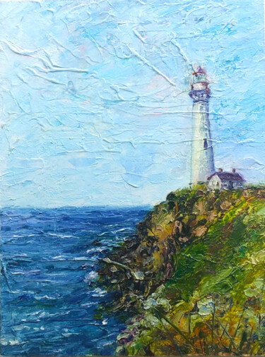 Painting titled "Lighthouse oil pain…" by Alona Santhorieieva, Original Artwork, Oil