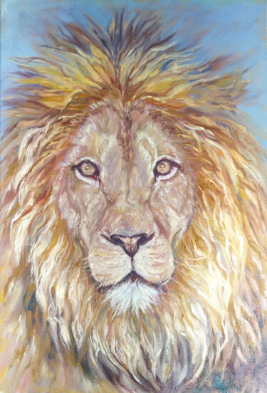 Pittura intitolato "Lion oil painting o…" da Alona Santhorieieva, Opera d'arte originale, Olio