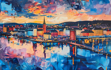 Digital Arts με τίτλο "Colorful Stockholm…" από Alona Vatkina, Αυθεντικά έργα τέχνης, Ακρυλικό