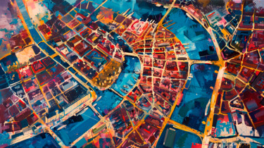 Digitale Kunst mit dem Titel "City Lights from Ab…" von Alona Vatkina, Original-Kunstwerk, Acryl