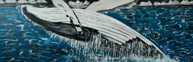 Schilderij getiteld "Whale jump" door Along Xu, Origineel Kunstwerk, Acryl Gemonteerd op Frame voor houten brancard