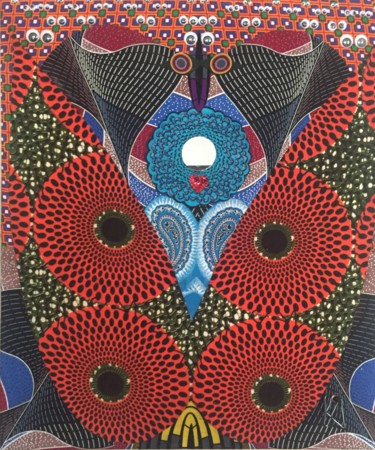 Collages intitulée "Selfie Generation" par Kwame Akpokavi, Œuvre d'art originale, Tissu Monté sur Châssis en bois
