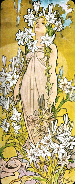 Отпечатки и Гравюры под названием "Fleurs, "Lys"" - Alphonse Mucha, Подлинное произведение искусства, Литография