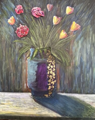 Pintura titulada "Fleurs dans le vase…" por Alsin, Obra de arte original, Oleo