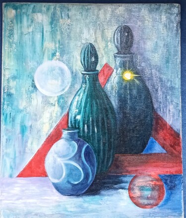 Painting titled "Sortie par Pythagore" by Alsin, Original Artwork, Oil