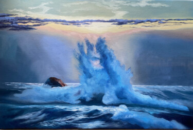 Painting titled "Wave Drawing" by Alsu Vagidullina, Original Artwork, Oil Mounted on Wood Stretcher frame