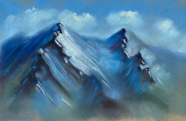 Painting titled "Mountains and sky" by Alsu Vagidullina, Original Artwork, Pastel